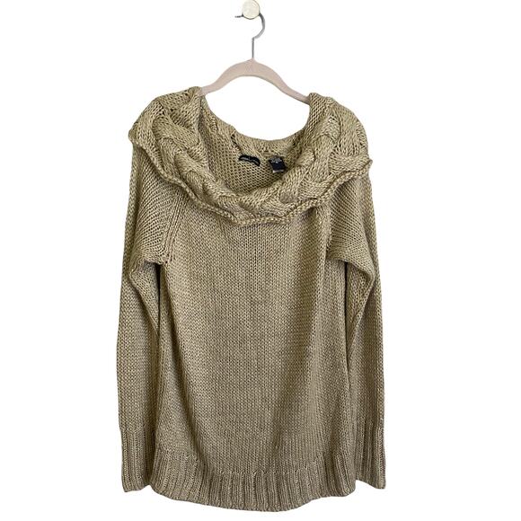 MODA International Chunky Knit Wool Blend Gold Cowl Neck Sweater Womens Size XL - Picture 3 of 6